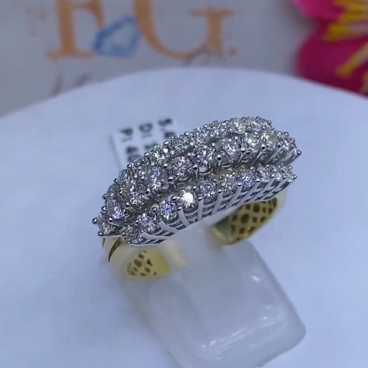 1.34Ctw Round-cut three-row sapphire bicolor gold ring- JEWELBUYS