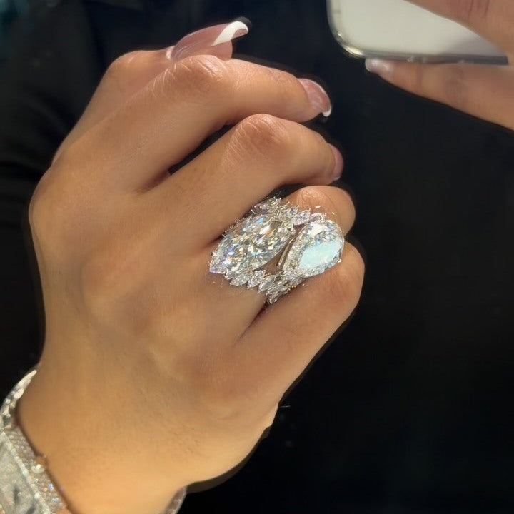13.5 ctw Pear and Marquise-Cut Dual-Sapphire Engagement Ring