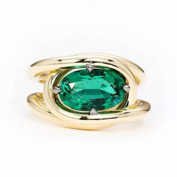 Stylish 5.8ct Oval Cut Emerald Split Shank Engagement Ring-JEWELBUYS