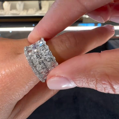 2.3Ctw Pear-shaped marquise-cut seamless ring with three rows of sapphires-JEWELBUYS