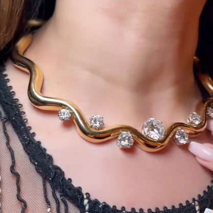 19Ct Oval&Round Sapphire Wave Necklace-JEWELBUYS