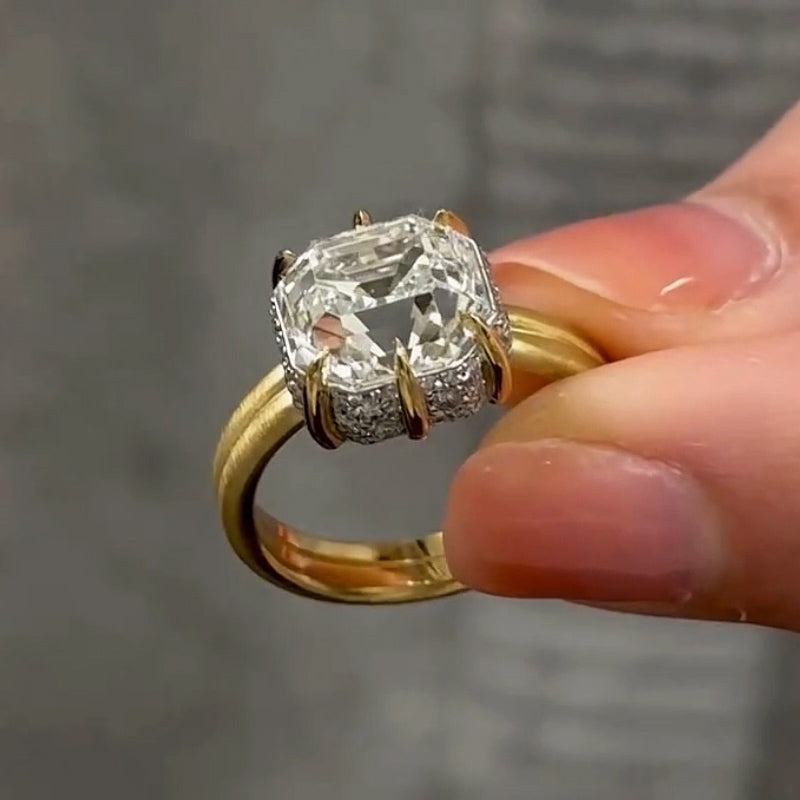 Seductive 3.5ct Asscher Cut White Sapphire Vintage Style Engagement Ring-JEWELBUYS