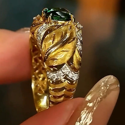 3.3CT Cushion Cut Emerald Vibrant Leaf Shape Engagement Ring-JEWELBUYS