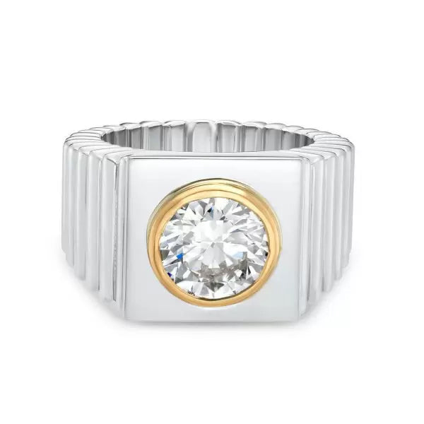 4ct White Sapphire Round Cut Two Tone Ring for Men and Women -JEWELBUYS