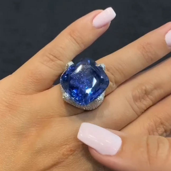 30ct Blue Sapphire Cushion Cut Infinity Ring - JEWELBUYS