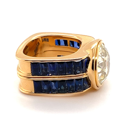 7.0ct Old European Cut Antique Blue Sapphire Ring-JEWELBUYS