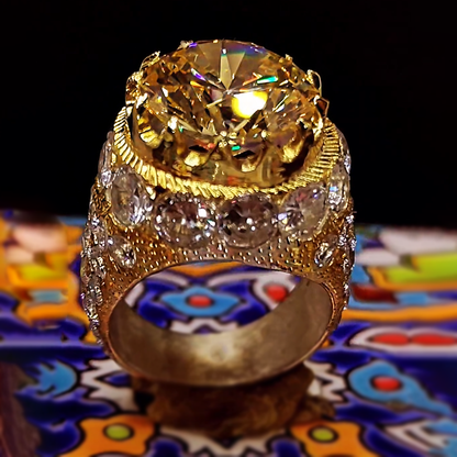 Gorgeous 15 ctw Round Cut Yellow Gemstone Ring -JEWELBUYS