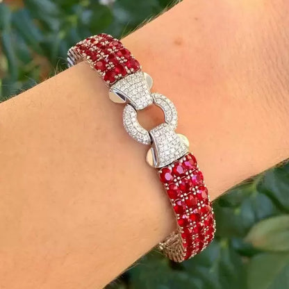 Vintage 33ctw Oval & Round Cut Ruby Sapphire Pave Set Bracelet-JEWELBUYS