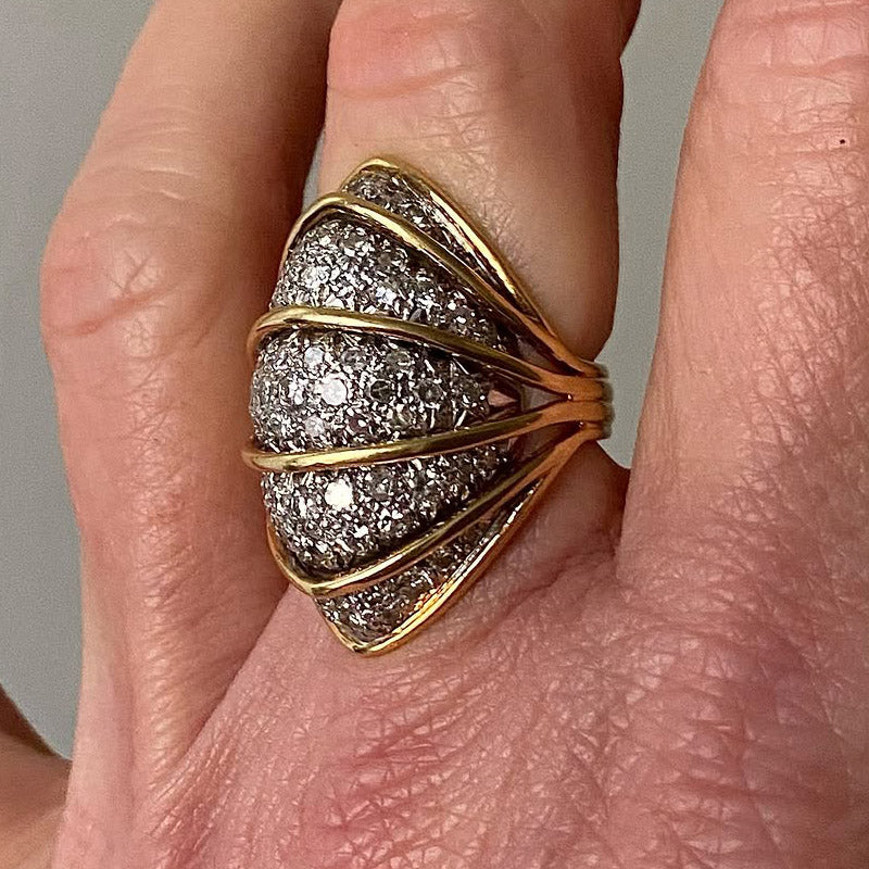 1.92 Ctw Two Color Gold Sapphire Dome Ring-JEWELBUYS