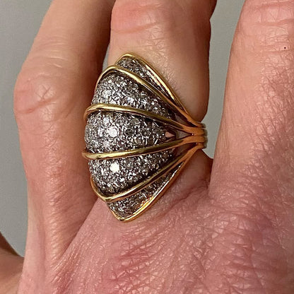1.92 Ctw Two Color Gold Sapphire Dome Ring-JEWELBUYS