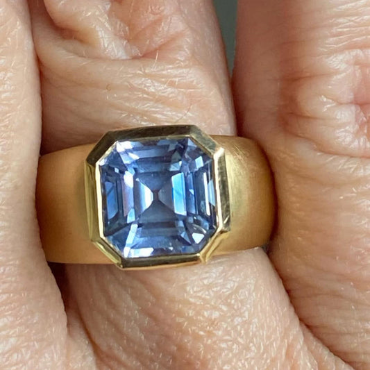 3.78ct Asscher Cut Sky Blue Sapphire Gold Ring-JEWELBUYS