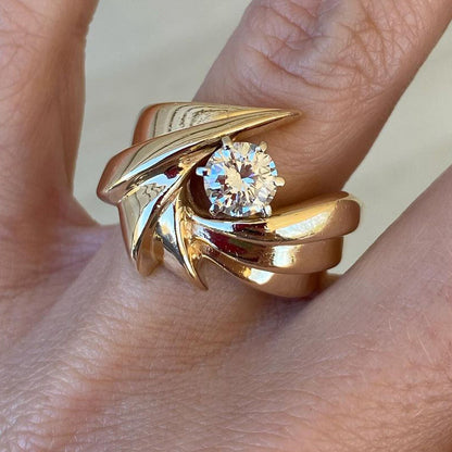 Unique 3ctw Round Cut White Diamond Solitaire Gold Swirl Engagement Ring  - JEWELBUYS