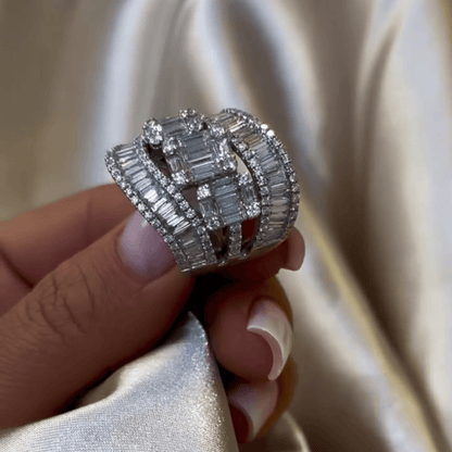 6ct Stylish Emerald Cut White Sapphire Wide Band in Silver-JEWELBUYS