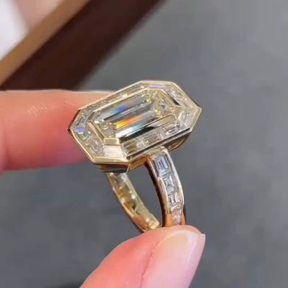 Stunning 3ct Emerald Cut White Sapphire Women's Engagement Ring in Silver-JEWELBUYS