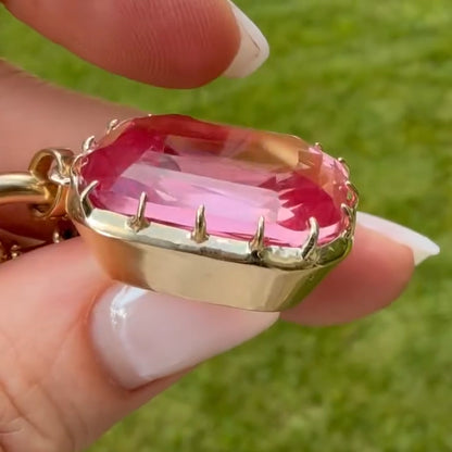 28Ct Radiant Cut Pink Morganite Vintage Style Pendant Necklace-JEWELBUYS