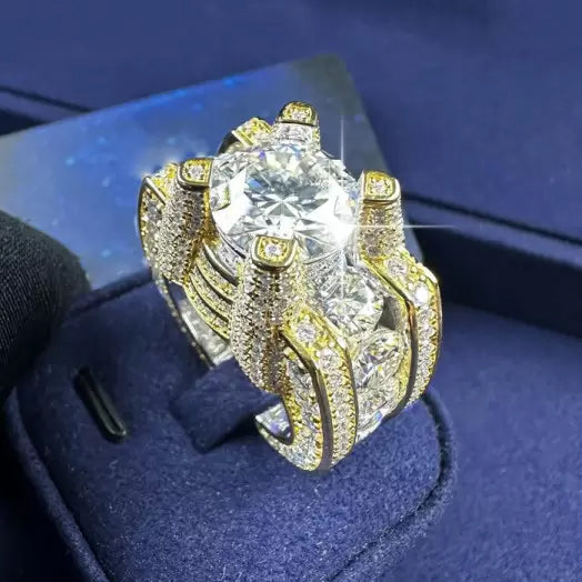 Unique 12ctw White Sapphire Round Cut Architectural Ring -JEWELBUYS