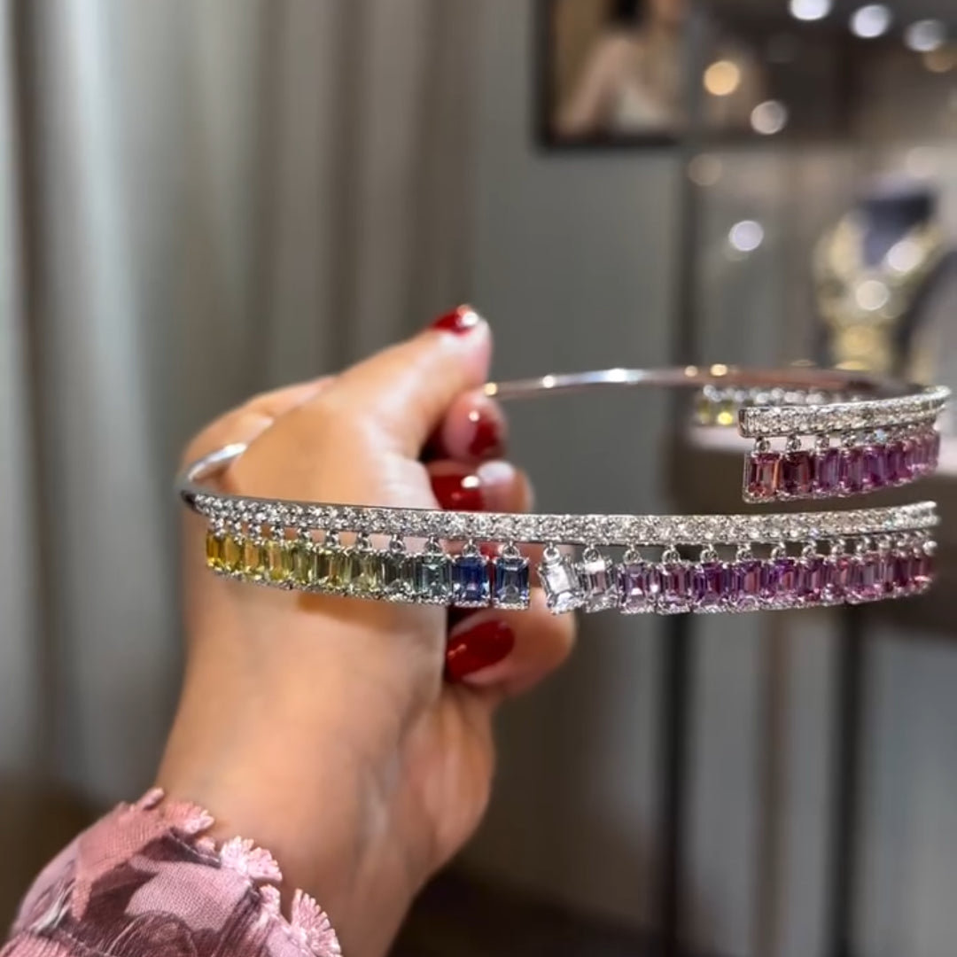 40ctw Emerald Cut Sapphire Rainbow Women's Necklace in Silver-JEWELBUYS