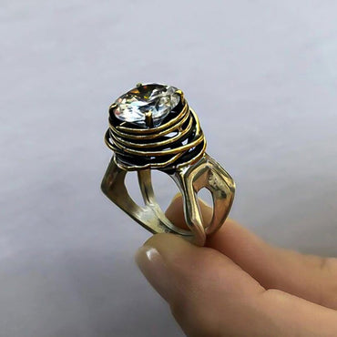 Vintage 3ct Round Cut White Sapphire Spiral Diamond Ring-JEWELBUYS