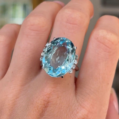 11ct Aquamarine Vintage Cocktail Sapphire Oval Cut Ring - JEWELBUYS