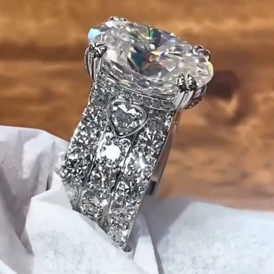 6.76ctw Oval Cut White Sapphire Unique Design Luxury Engagement Ring-JEWELBUYS