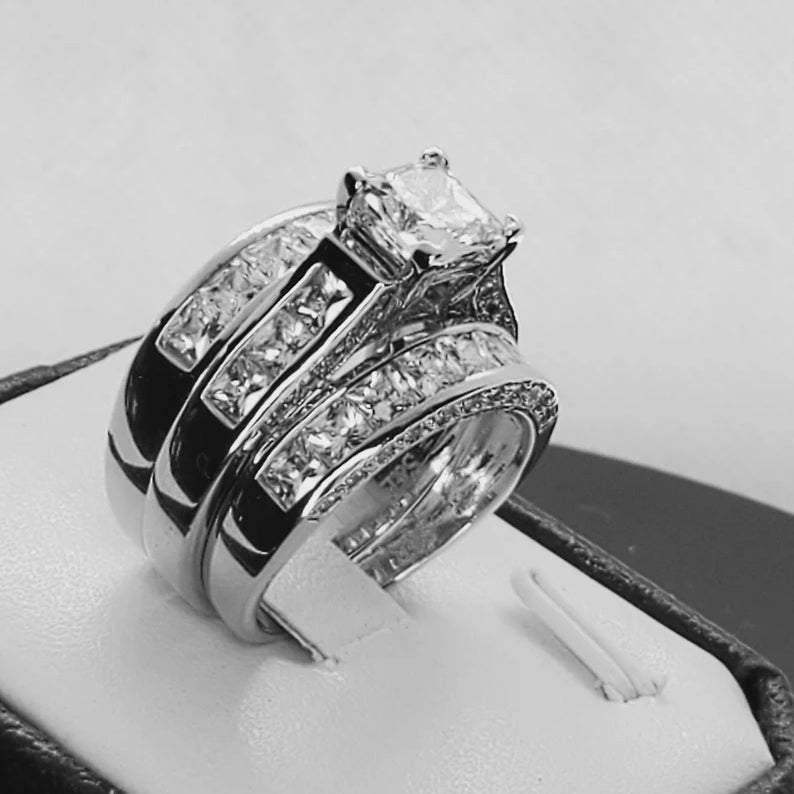 6.01ctw Princess Cut White Sapphire Stacked Engagement Ring-JEWELBUYS
