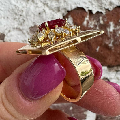 3.9Ctw Oval Cut Ruby and Marquise Cut White Sapphire Cocktail Ring-JEWELBUYS