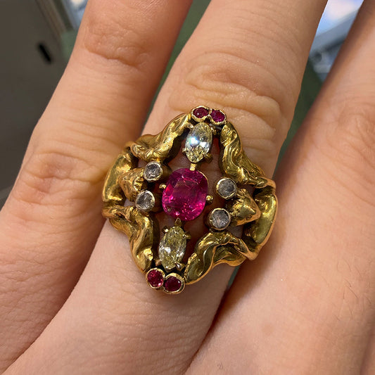 1.08Ctw cushion-cut ruby art engagement ring-JEWELBUYS