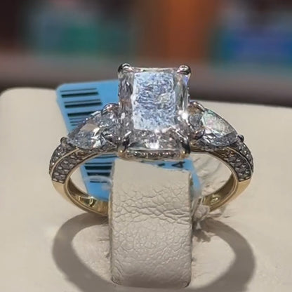 4.18Ctw Reddy's Cut White Sapphire 3-Stone Engagement Ring-JEWELBUYS