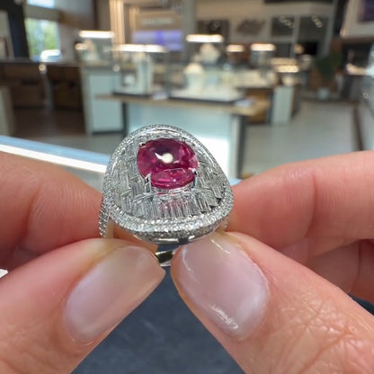 5.0Ctw Oval-cut pink sapphire and rectangular sapphire engagement ring-JEWELBUYS