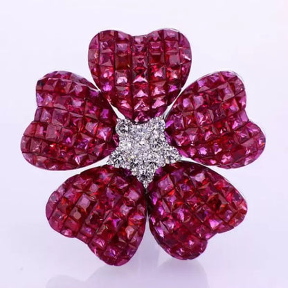 17ctw Invisible Set Princess Cut Ruby Sapphire Flower Earrings-JEWELBUYS