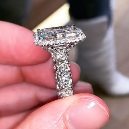 7.5ctw Radiant Cut White Sapphire Stunning Halo Engagement Ring-JEWELBUYS