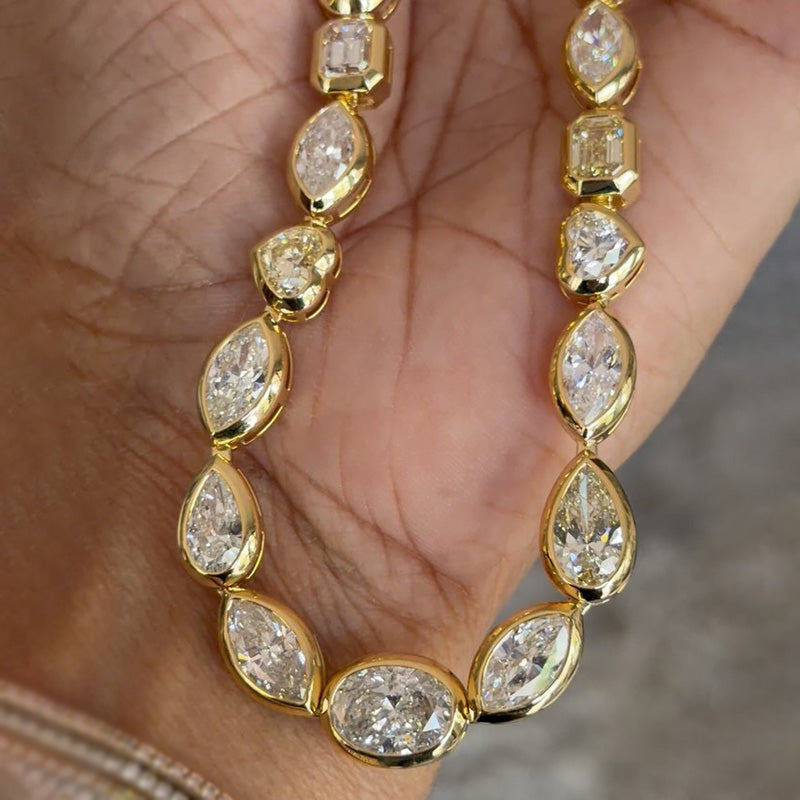 38.78Ctw Multi-cut bezel-set sapphire necklace-JEWELBUYS