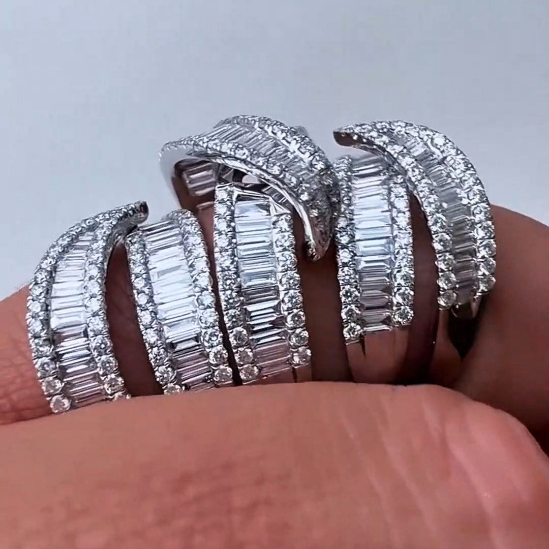 7.17ctw Baguette Cut & Round Brilliant Cut Sapphires Luxury Wrap Ring-JEWELBUYS