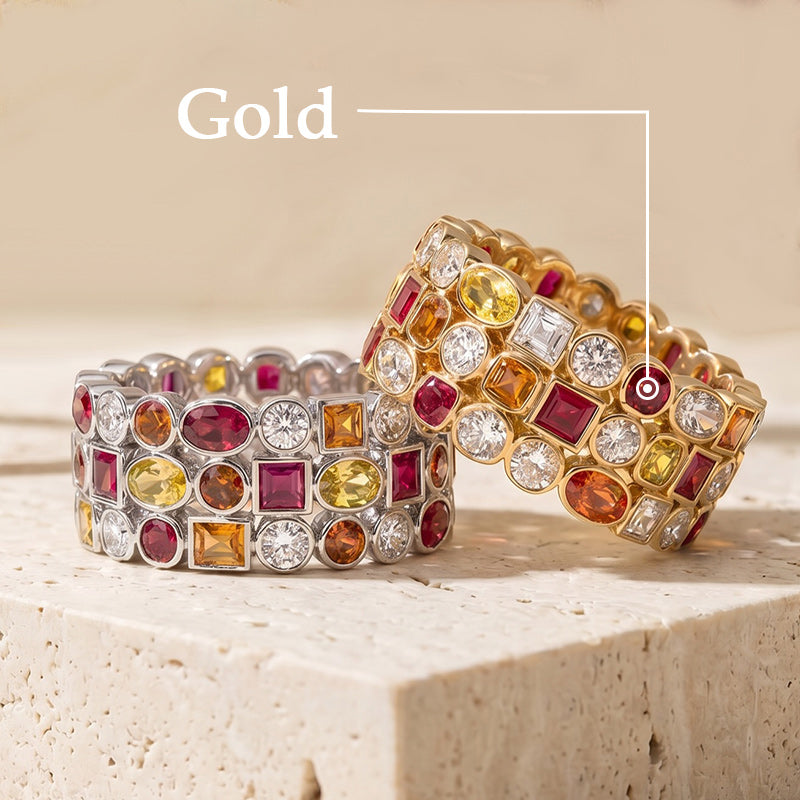 4.01Ctw Mixed-Cut Colored Sapphire Eternal Sunset Band-JEWELBUYS
