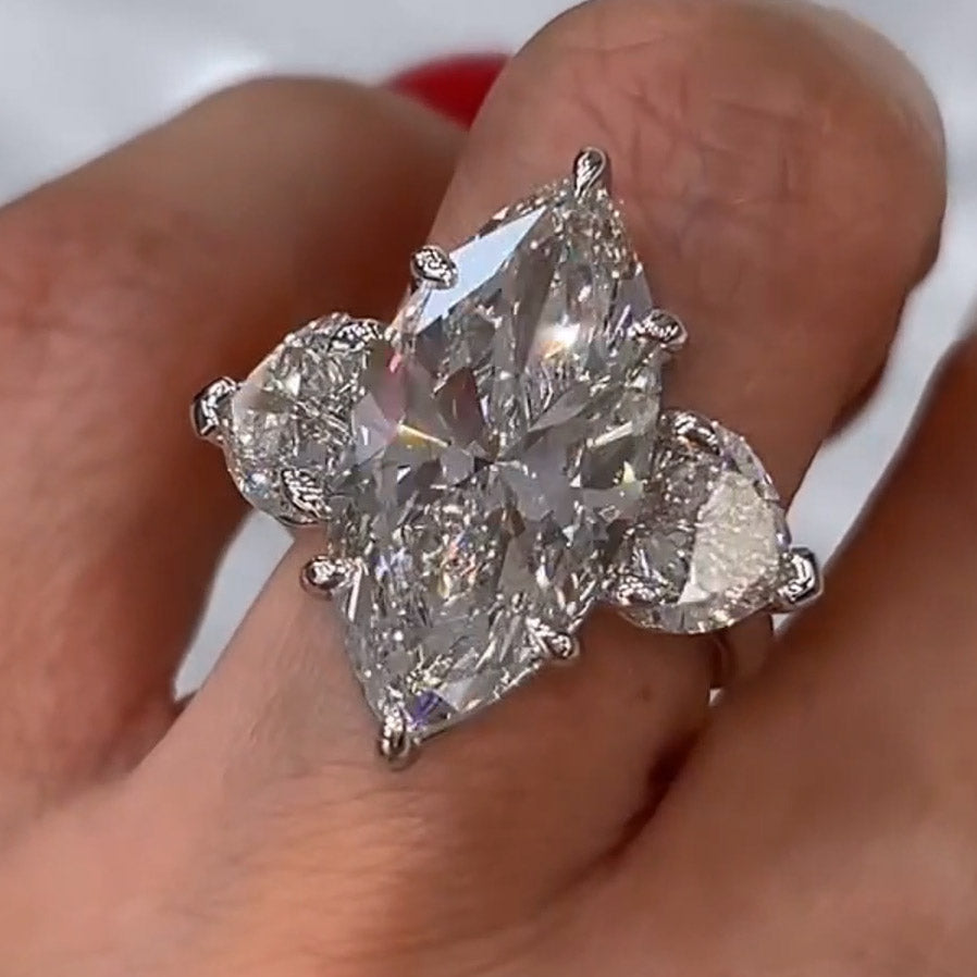 8.0ctw Marquise White Sapphire Three Stone Engagement Ring-JEWELBUYS