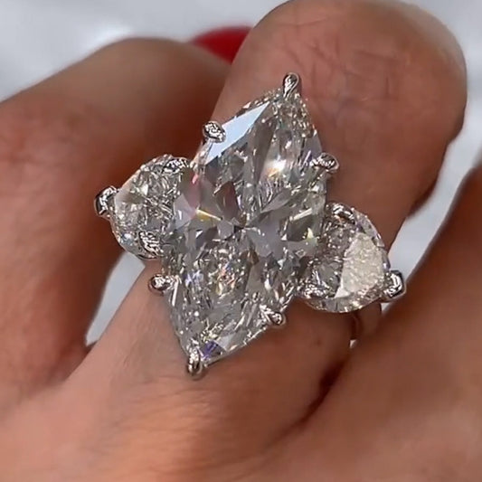 8.0ctw Marquise White Sapphire Three Stone Engagement Ring-JEWELBUYS