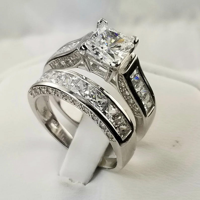 6.01ctw Princess Cut White Sapphire Stacked Engagement Ring-JEWELBUYS