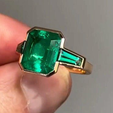 4.78ct Emerald Cut 3 Stones Ring-JEWELBUYS