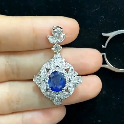 4.5Ctw oval-cut blue sapphire deformed pendant ring-JEWELBUYS