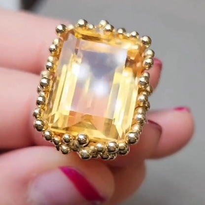 Unique 12 ctw Emerald Cut Yellow Gemstone Cocktail Ring -JEWELBUYS
