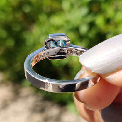 1.5Ct Cushion Cut Cyan Lab Sapphire Engagement Ring-JEWELBUYS