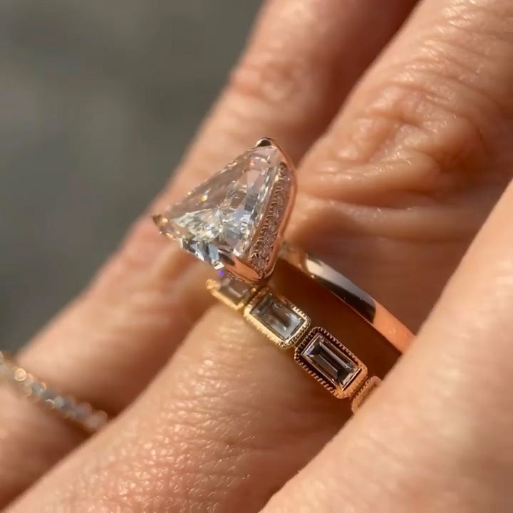 3.03ct Rose Gold Triangle Cut White Sapphire Ring - JEWELBUYS