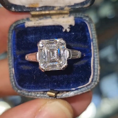 4.0Ctw Ascher Cut Three Stone Engagement Ring-JEWELBUYS