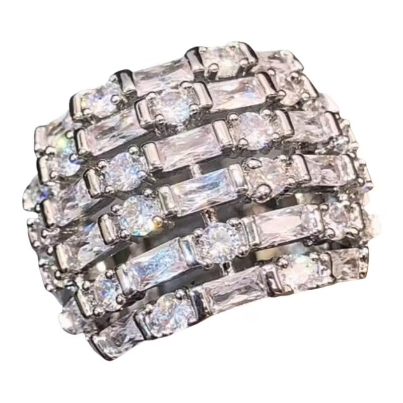 8ctw Sparkling Baguette and Round White Sapphire Layered Ring - JEWELBUYS