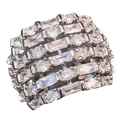 8ctw Sparkling Baguette and Round White Sapphire Layered Ring - JEWELBUYS
