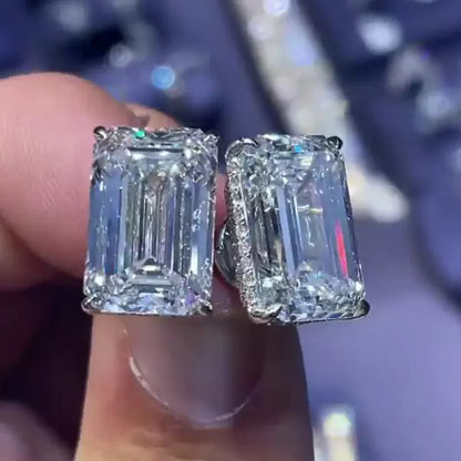 9.5ct Emerald Cut White Sapphire Single Clear Stud Earrings-JEWELBUYS