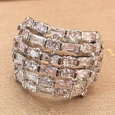 8ctw Sparkling Baguette and Round White Sapphire Layered Ring - JEWELBUYS