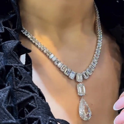 50Ctw Emerald Teardrop Sapphire Pendant Necklace-JEWELBUYS