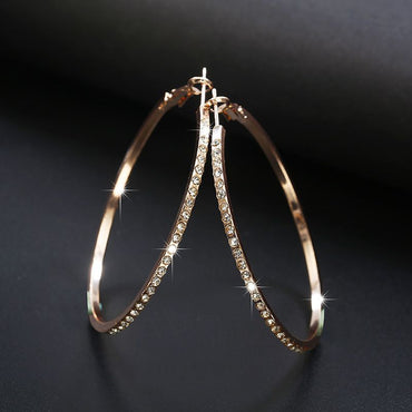 Round Cut White Sapphire Diamond Large Hoop Earrings-JEWELBUYS