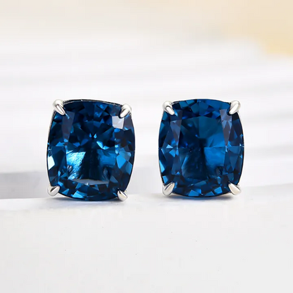 Simple and Classic 2ct Cushion Cut Blue Sapphire Earrings-JEWELBUYS